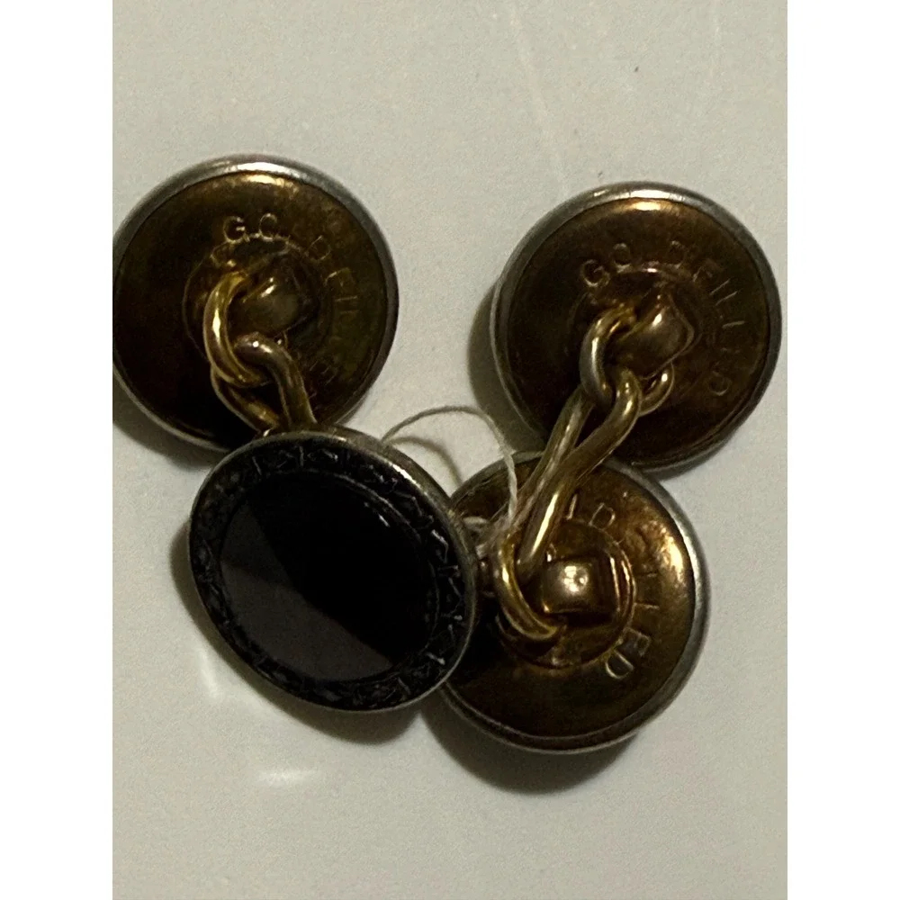 Vintage G.C. Goldfilled Black Onyx Double Sided Chain Link Cufflinks Mens Round